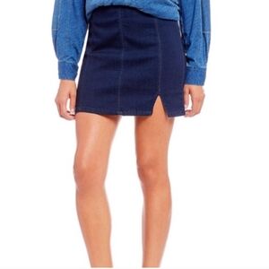 Free People Femme Fatale Denim Mini Skirt Deep Indigo Elastic Waistband Small